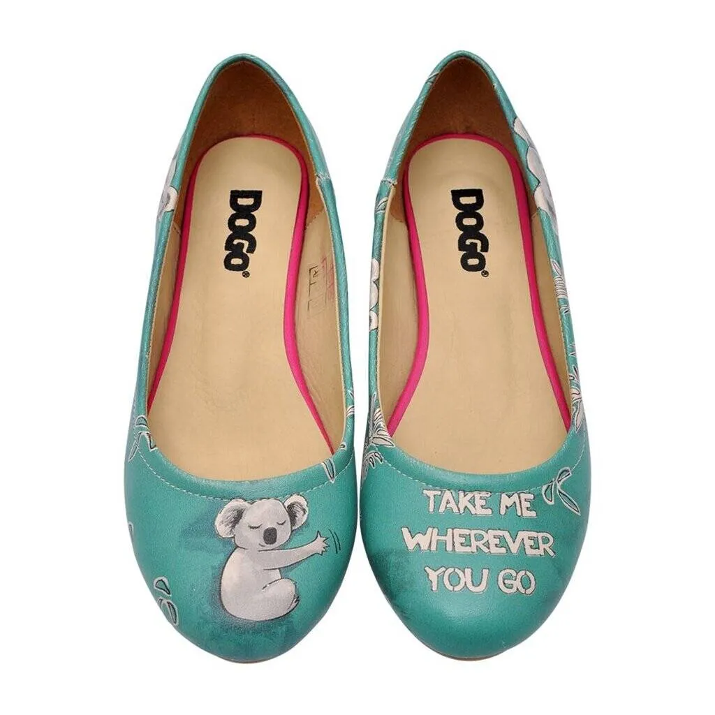 Femme Cuir Vegan Turquoise Chaussures Plates - Koala Hug Motif