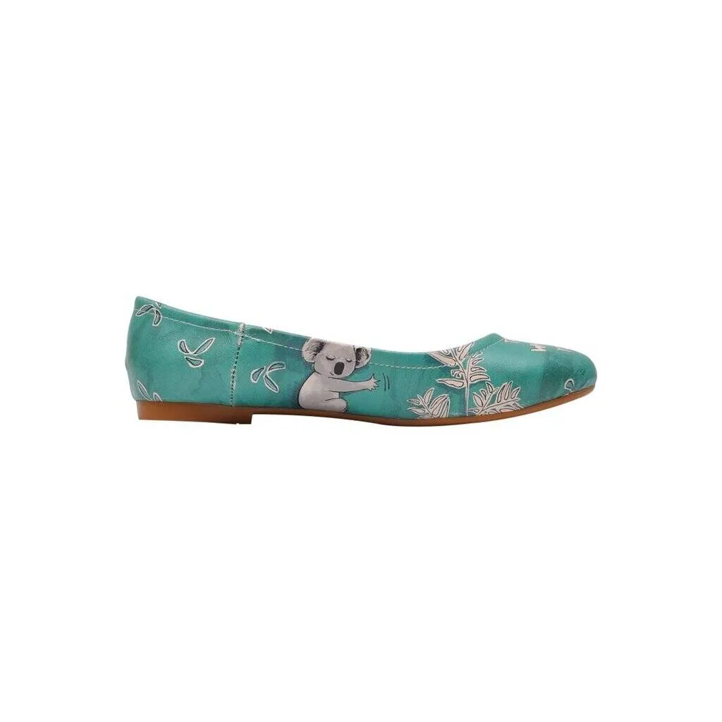 Femme Cuir Vegan Turquoise Chaussures Plates - Koala Hug Motif