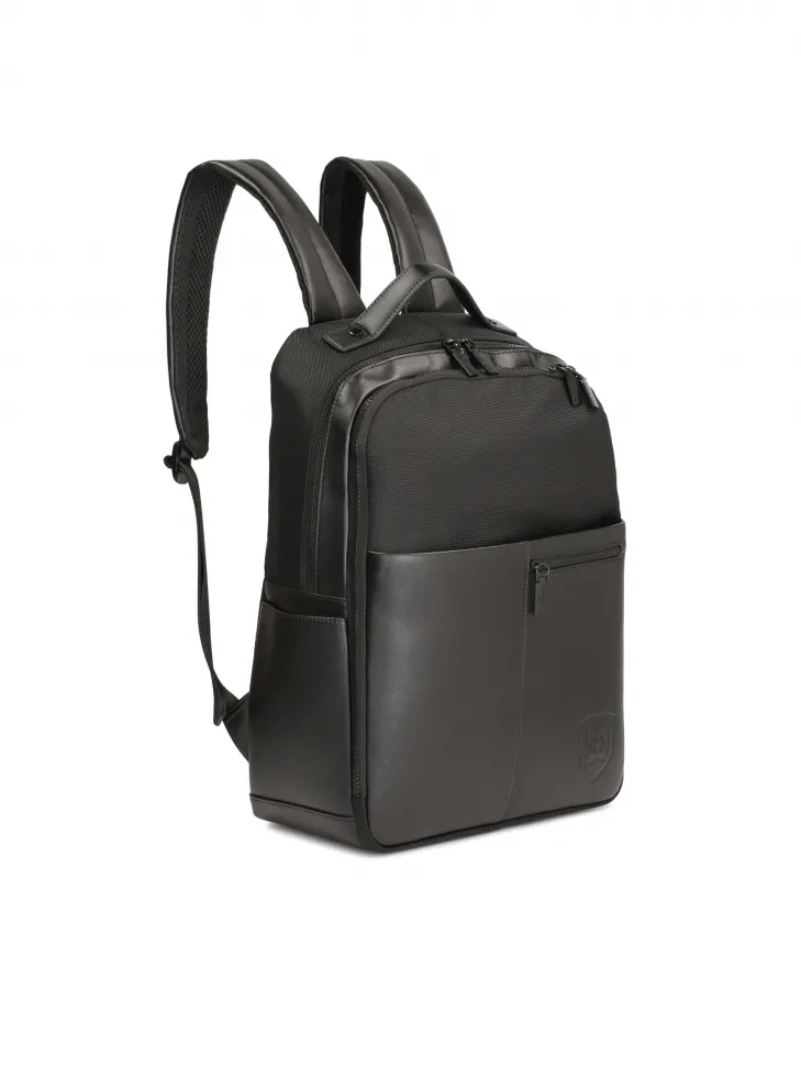 Grand sac à dos noir pour homme en tissu et cuir synthétique