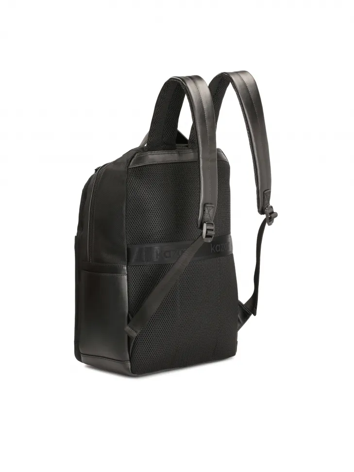 Grand sac à dos noir pour homme en tissu et cuir synthétique