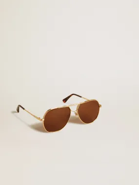 Lunettes de soleil modèle aviateur avec monture dorée et verres marron | Golden Goose