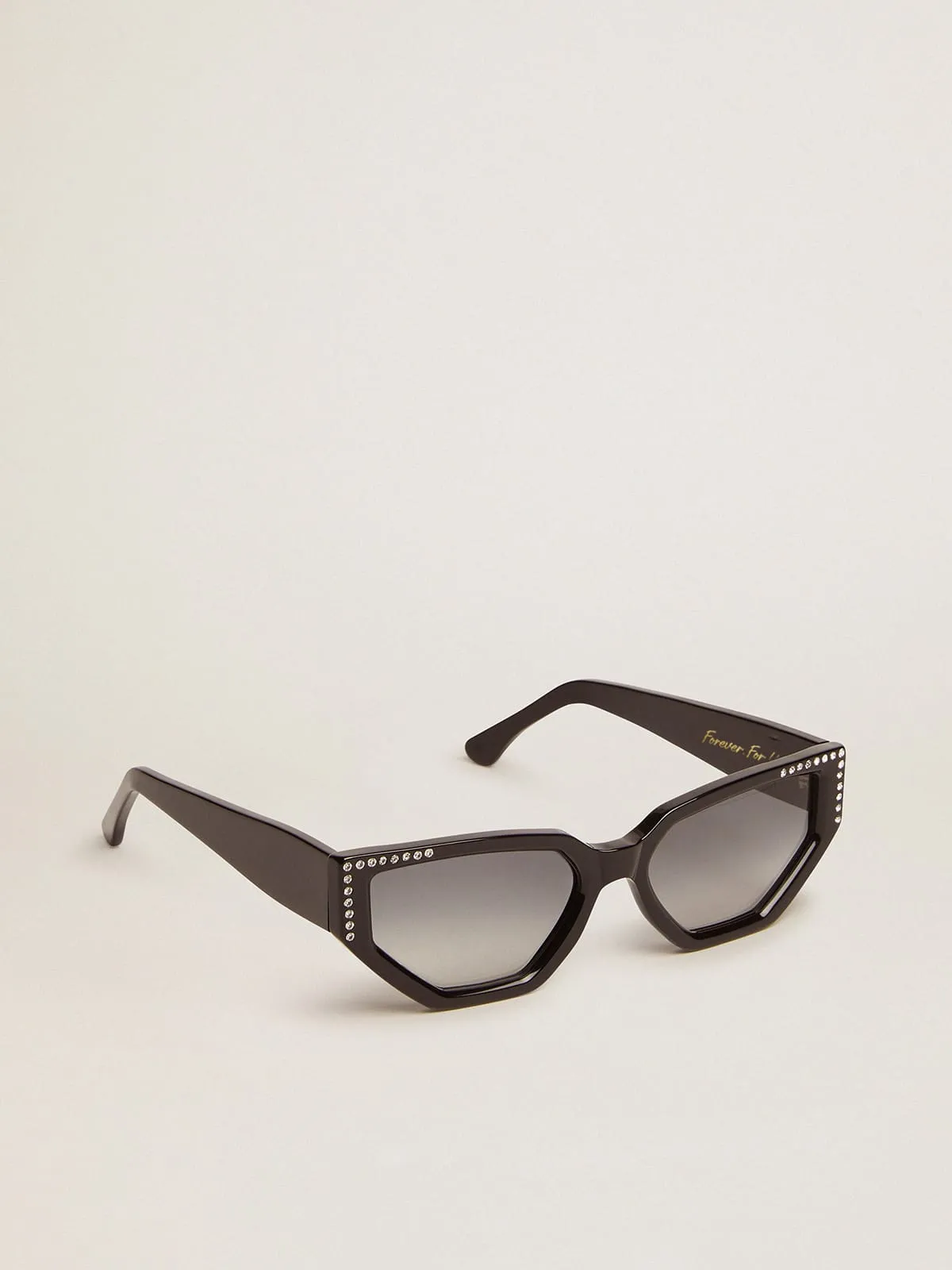 Lunettes de soleil modèle rectangulaire avec monture noire et cristaux | Golden Goose