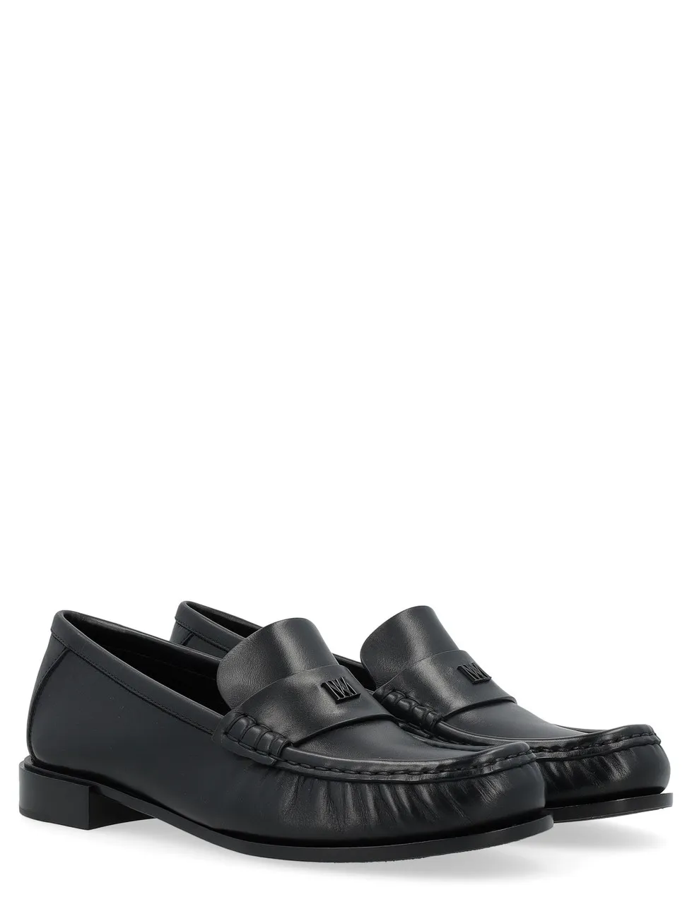 Max Mara Mocassin en cuir noir semi-brillant