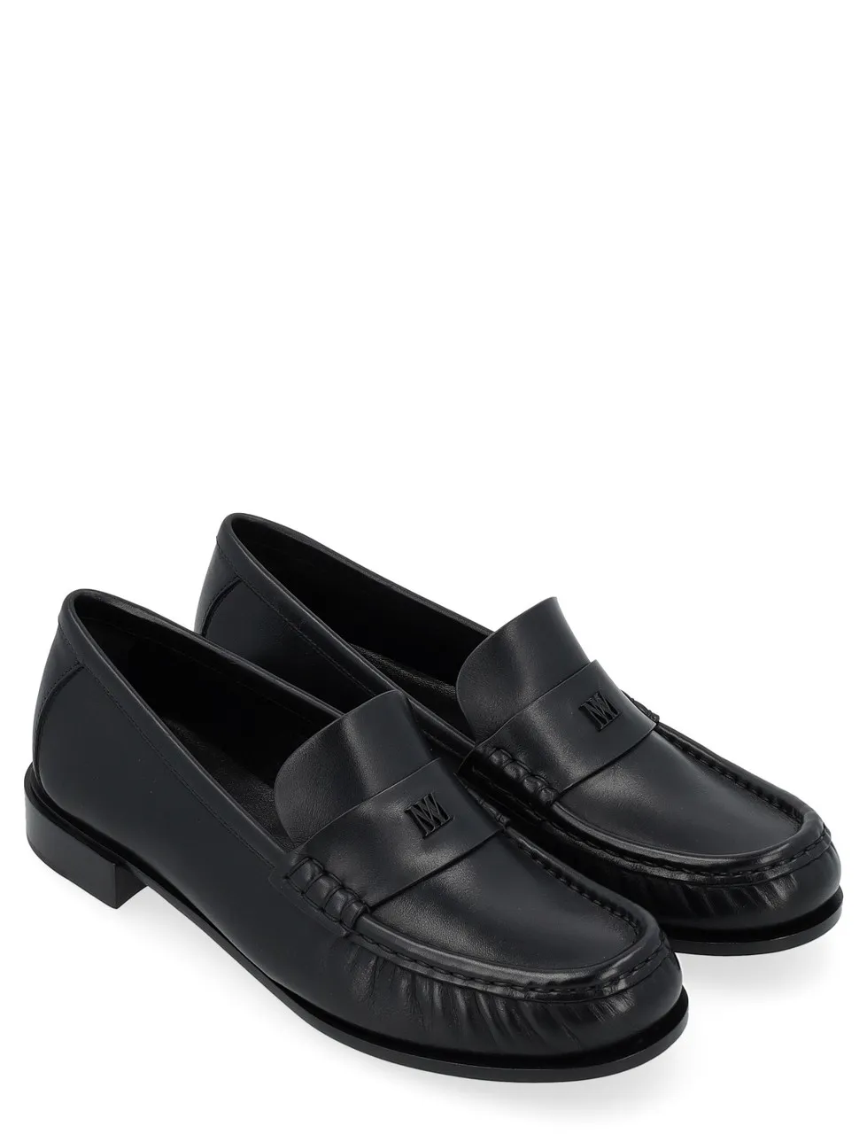 Max Mara Mocassin en cuir noir semi-brillant