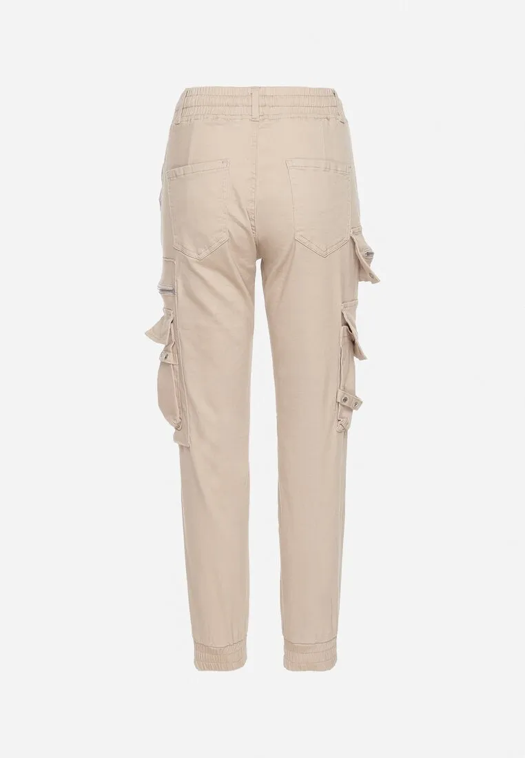 Pantalon cargo beige avec taille élastique multi poches