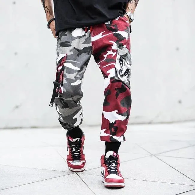 PANTALON CARGO CAMOUFLAGE ROUGE ET GRIS