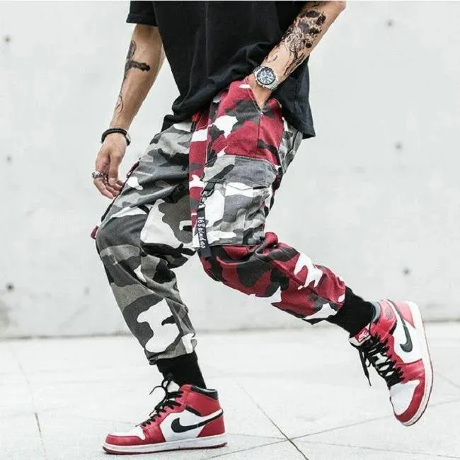 PANTALON CARGO CAMOUFLAGE ROUGE ET GRIS