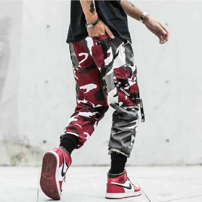 PANTALON CARGO CAMOUFLAGE ROUGE ET GRIS