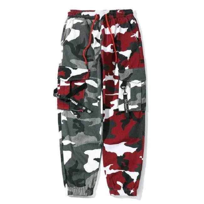 PANTALON CARGO CAMOUFLAGE ROUGE ET GRIS