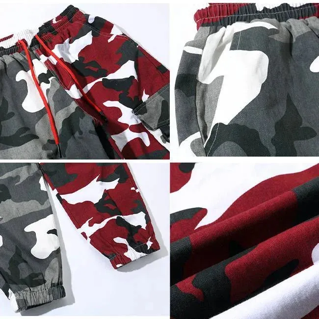 PANTALON CARGO CAMOUFLAGE ROUGE ET GRIS