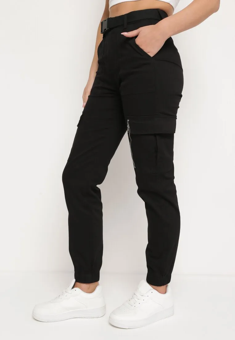 Pantalon cargo en coton noir avec ceinture