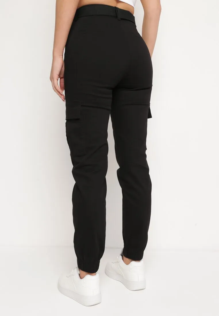 Pantalon cargo en coton noir avec ceinture