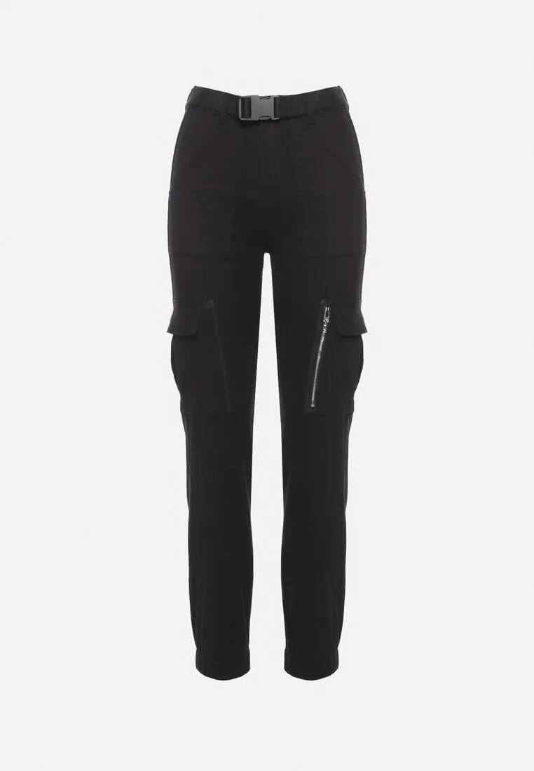 Pantalon cargo en coton noir avec ceinture