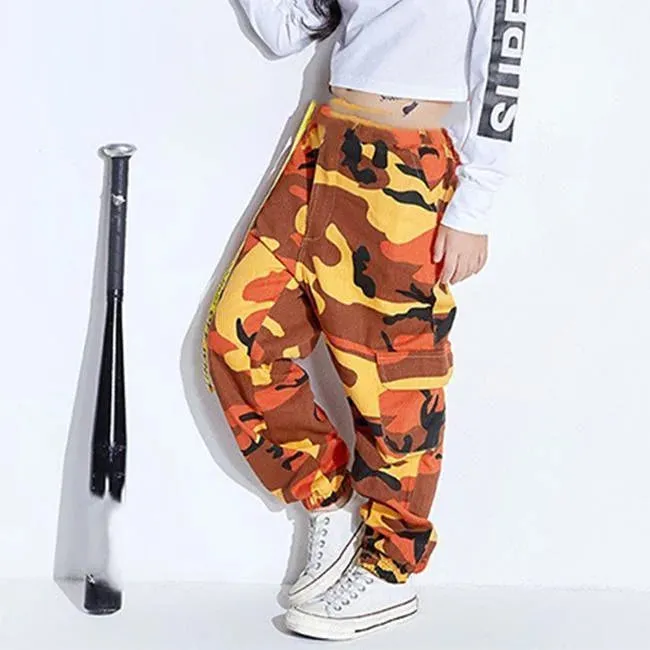 PANTALON CARGO FILLE CAMOUFLAGE ORANGE