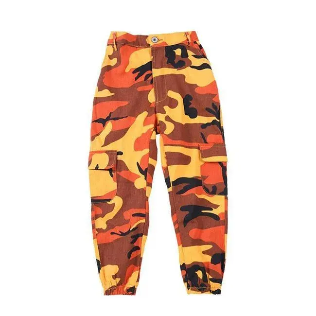 PANTALON CARGO FILLE CAMOUFLAGE ORANGE