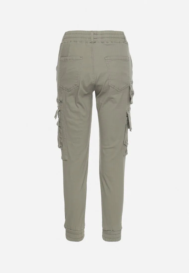 Pantalon cargo kaki avec taille élastique multi poches