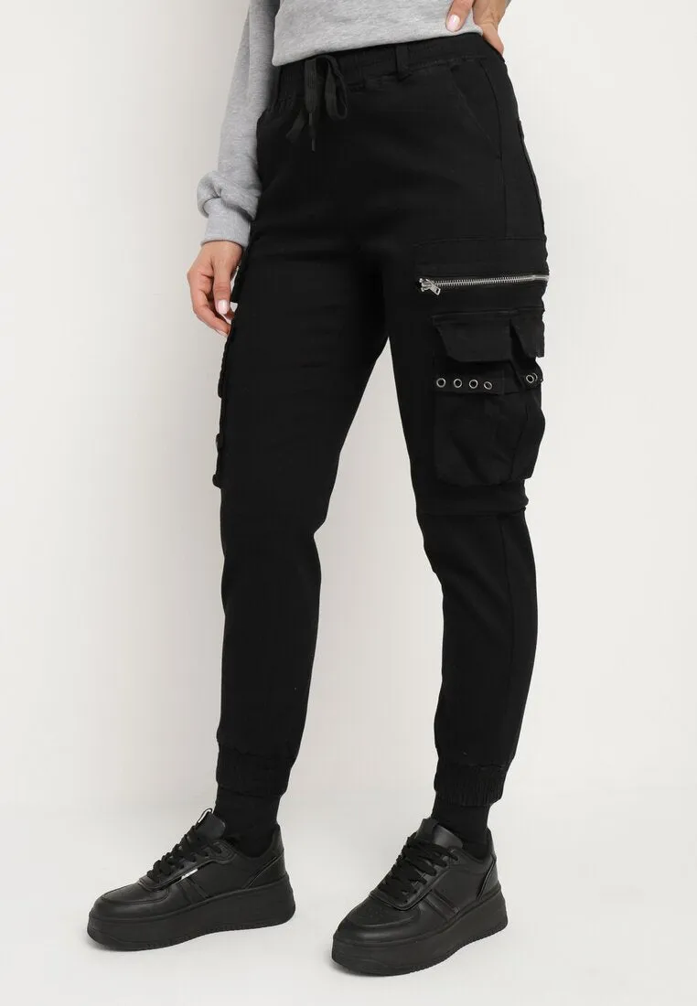 Pantalon cargo noir avec taille élastique multi poches