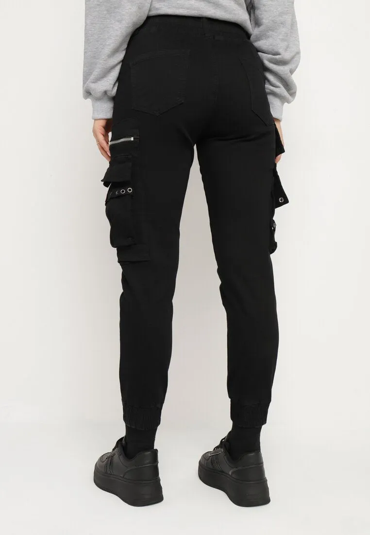 Pantalon cargo noir avec taille élastique multi poches