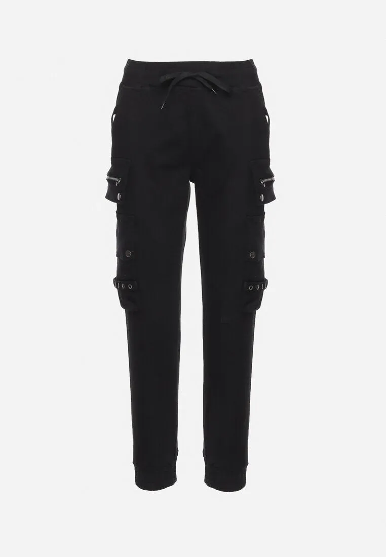 Pantalon cargo noir avec taille élastique multi poches