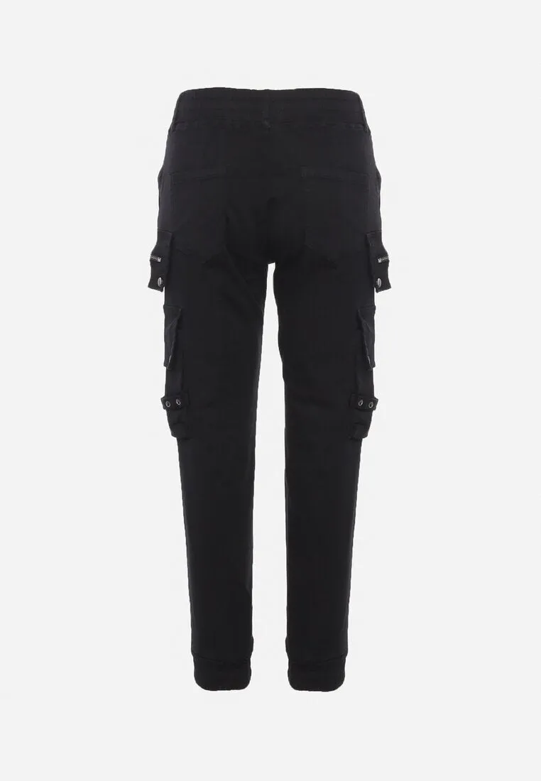 Pantalon cargo noir avec taille élastique multi poches