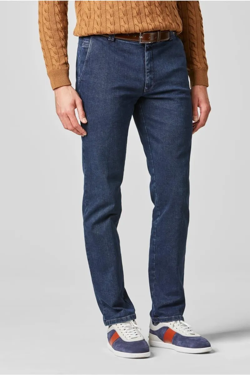 Pantalon chino Meyer bleu en jean super stretch