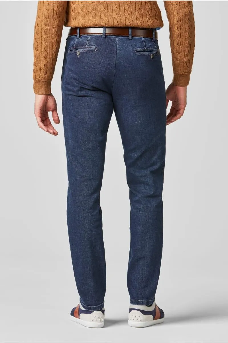 Pantalon chino Meyer bleu en jean super stretch