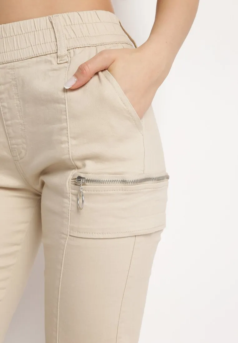 Pantalon de cargo beige en coton avec taille élastique