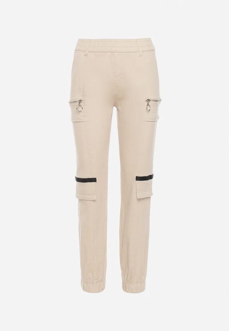 Pantalon de cargo beige en coton avec taille élastique