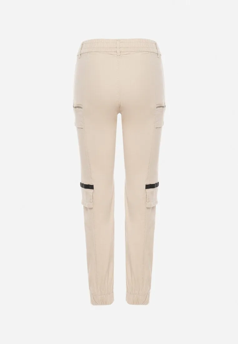 Pantalon de cargo beige en coton avec taille élastique