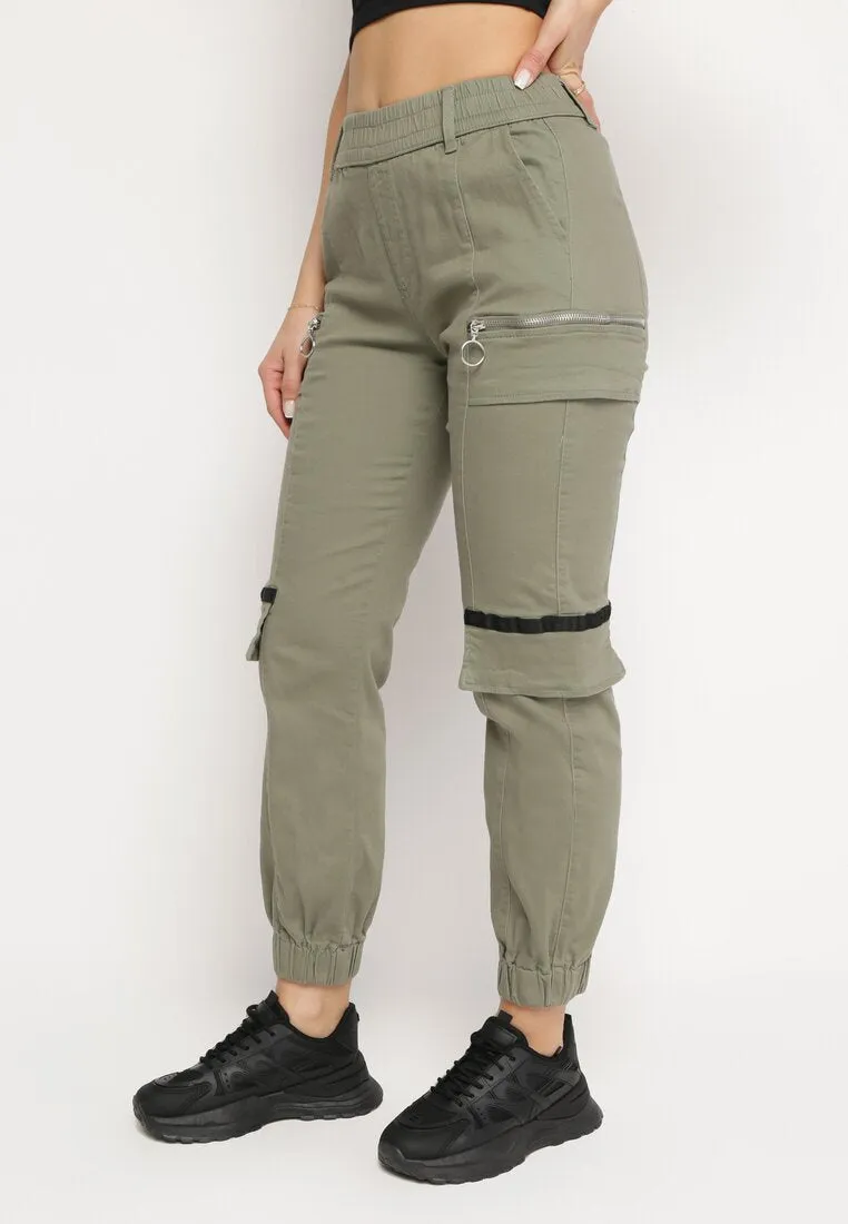 Pantalon de cargo kaki en coton avec taille élastique