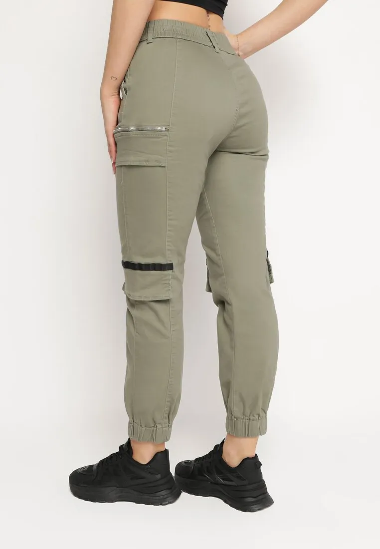 Pantalon de cargo kaki en coton avec taille élastique