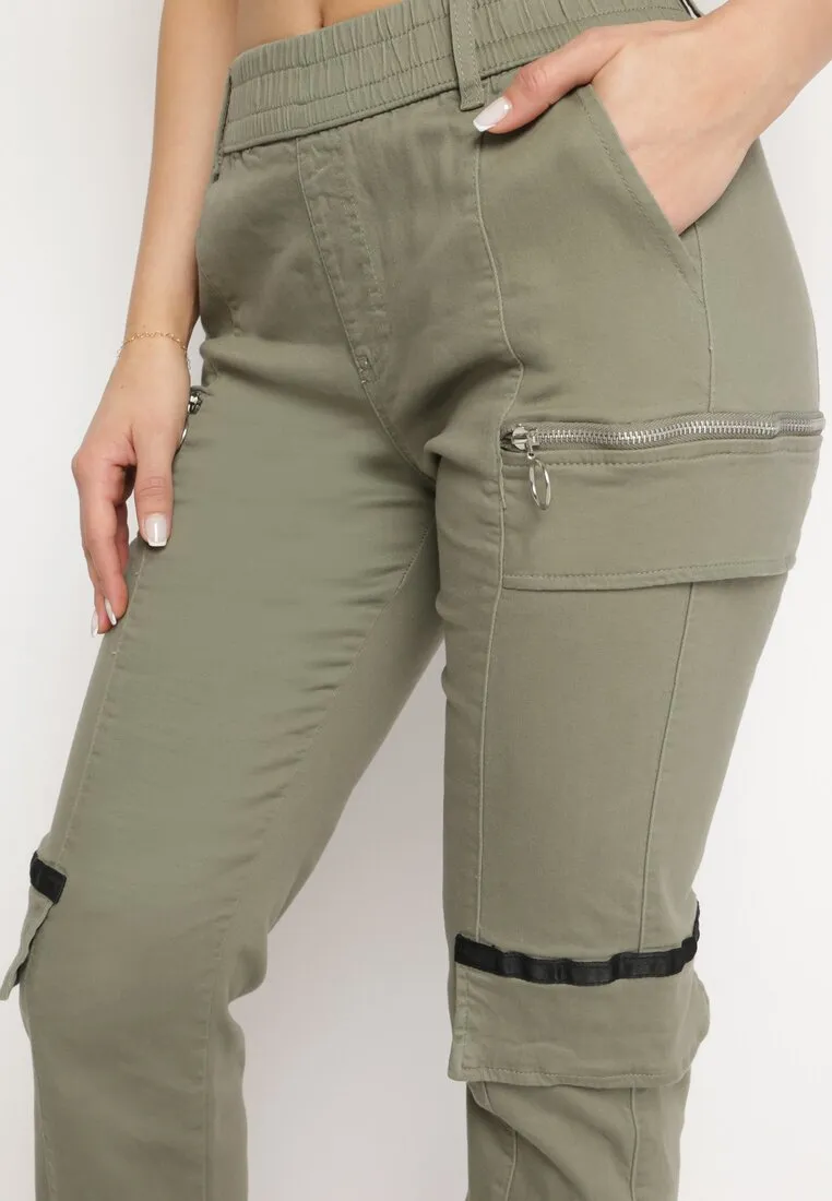 Pantalon de cargo kaki en coton avec taille élastique