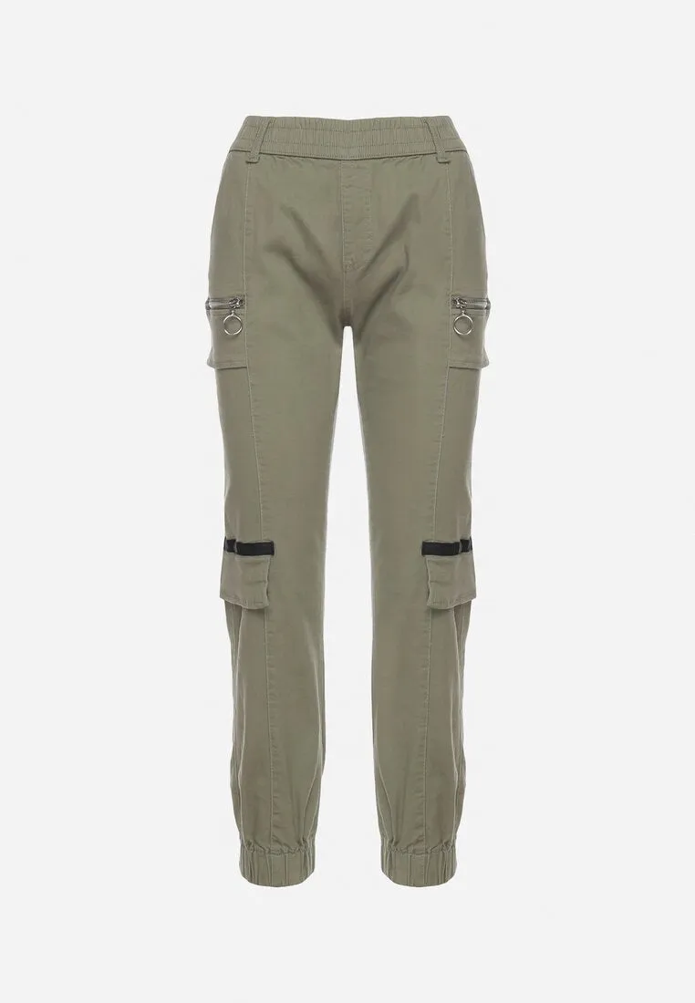 Pantalon de cargo kaki en coton avec taille élastique