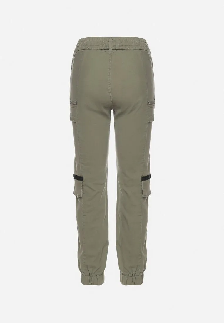 Pantalon de cargo kaki en coton avec taille élastique