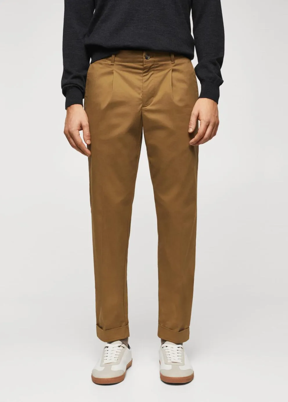 Pantalons | Homme MANGO Pantalon Chino Pinces Tabac