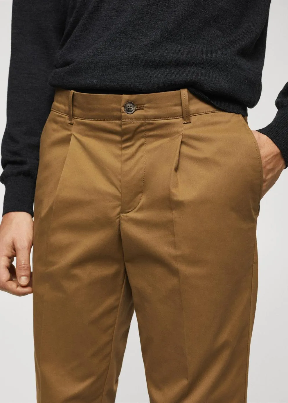 Pantalons | Homme MANGO Pantalon Chino Pinces Tabac