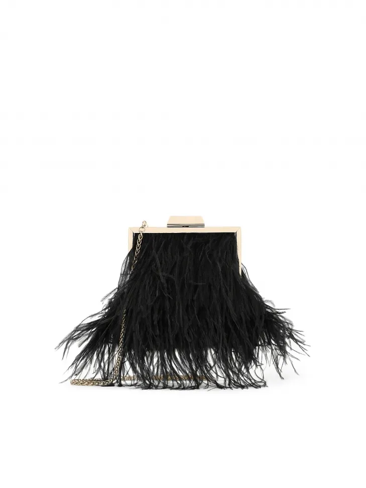 Sac de soirée noir avec plumes