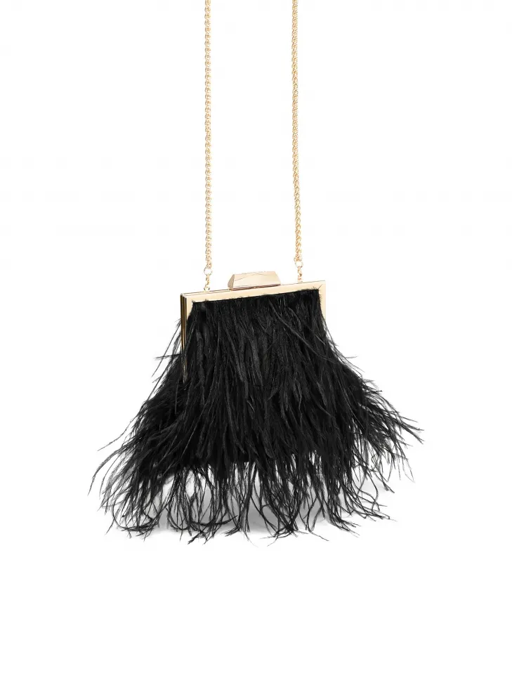 Sac de soirée noir avec plumes