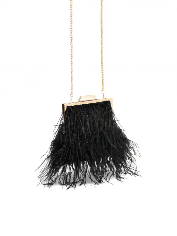 Sac de soirée noir avec plumes