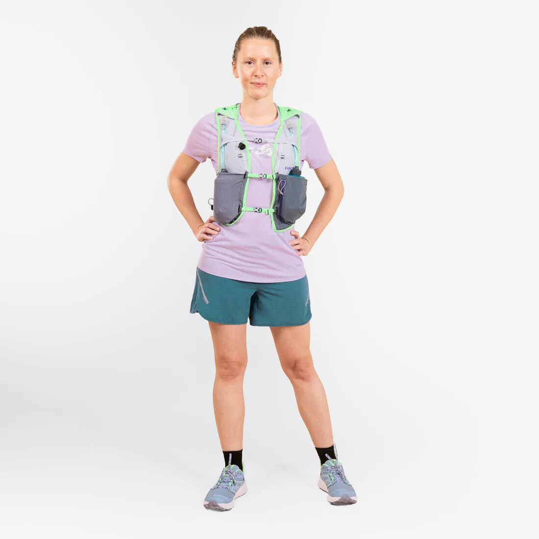 Sac trail running 8l femme vert menthe - vendu avec 2 flasques 500ml