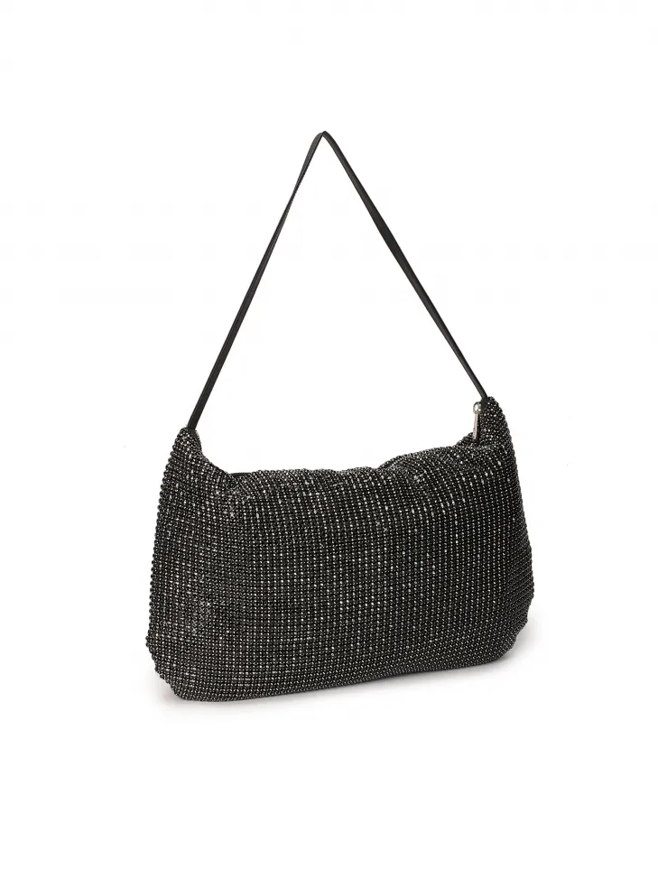 Sac à main noir orné de zircons