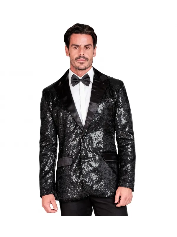 Veste de Soirée Pailletée Noire Homme du S au XXL