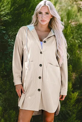 Veste à capuche surdimensionnée beige en velours ctelé contrasté