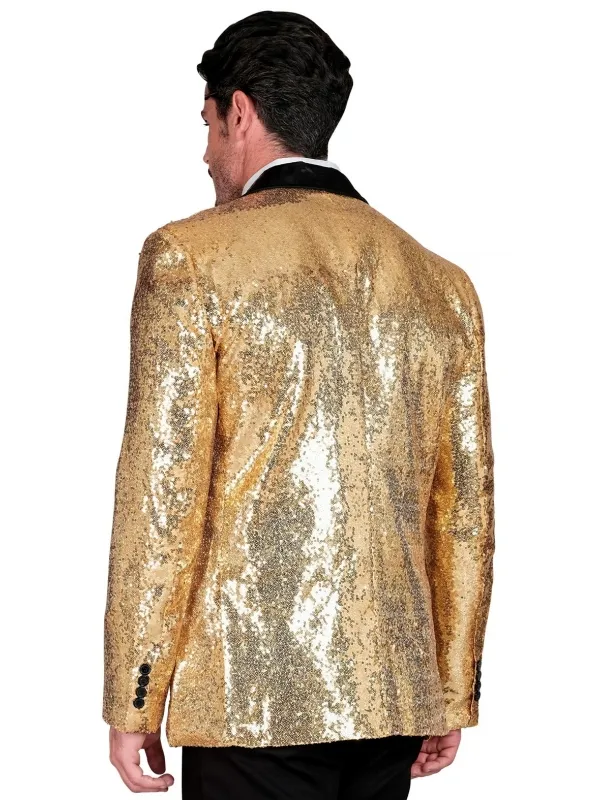 Veste à Paillettes Dorées avec Col Satin pour Homme – L'alliance Parfaite de l'Audace et de l'Élégance